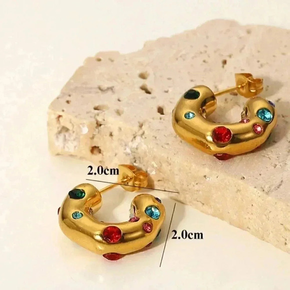 Cubic Zirconia Decor Cuff Hoop Earrings - Picture 3 of 4